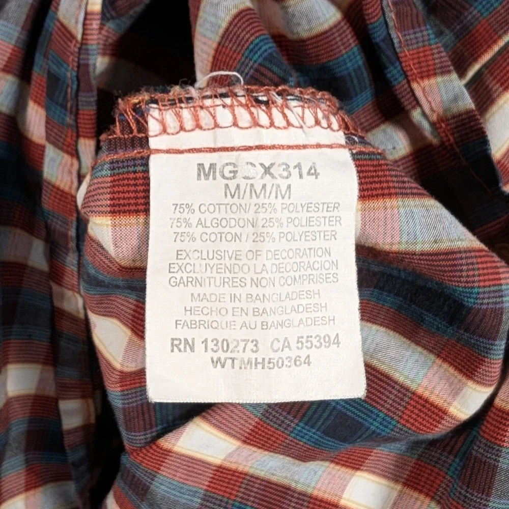 George Strait Wrangler Mens Plaid Western Snap Shirt Red Blue‎ M MGX314